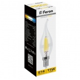 Лампа филаментная светодиодная свеча на ветру Feron LB-714 11W 2700K 220V E14