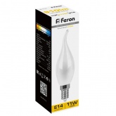 Лампа филаментная светодиодная свеча на ветру Feron LB-714 11W 2700K 220V E14 матовая