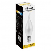 Лампа филаментная светодиодная свеча на ветру Feron LB-74 9W 2700K 220V E14 матовая
