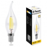 Лампа филаментная светодиодная свеча на ветру Feron LB-167 7W 2700K 230V E14 740lm DIM filament