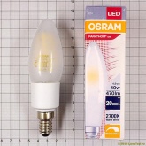 Лампа филаментная светодиодная свеча Osram LED P Retrofit CLAS B 40 DIM 4.5W/827 FR E14 Filament