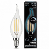 Лампа филаментная светодиодная свеча на ветру Gauss LED 5W 4100K E14 450lm dimmable