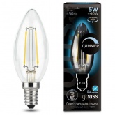 Лампа филаментная светодиодная свеча Gauss LED 5W 4100K E14 450lm dimmable