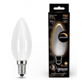 Лампа филаментная светодиодная свеча Gauss LED 9W 3000К Е14 590lm milky диммируемая