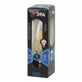 Лампа филаментная светодиодная свеча F-LED B35 5W 840 4000K E14 прозрачная холодный свет ЭРА