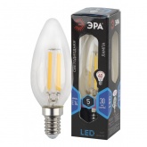 Лампа филаментная светодиодная свеча F-LED B35 5W 840 4000K E14 прозрачная холодный свет ЭРА