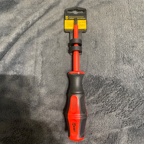 Отвертка диэлектрическая крестовая КВТ VDE Профи, с комбинированным профилем (Phillips-шлиц), PH/FL 2х100 мм