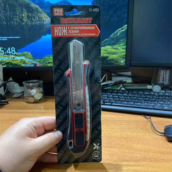 Нож с выдвижным лезвием Профи Рексант, функция мгновенной резки, металлический корпус с обрезиненной рукояткой