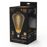 Лампа филаментная светодиодная Gauss ST164 8.5W 1800K E27 165Lm серый спираль