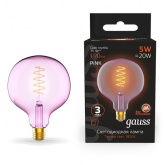 Лампа Gauss Filament G125 5W 190lm 1800К Е27 pink flexible LED