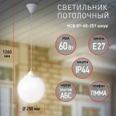 Светильник садово-парковый потолочный ЭРА НСБ 01-60-251 шар опал подвес шнур D250mm Е27