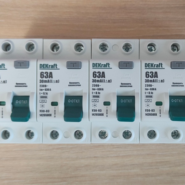 Устройство защитного отключения двухполюсное 30мА тип А, 63А, ток КЗ 6кА, Декрафт