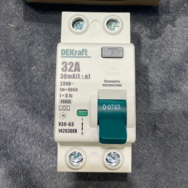 Устройство защитного отключения двухполюсное 30мА тип А, 32А, ток КЗ 6кА, Декрафт