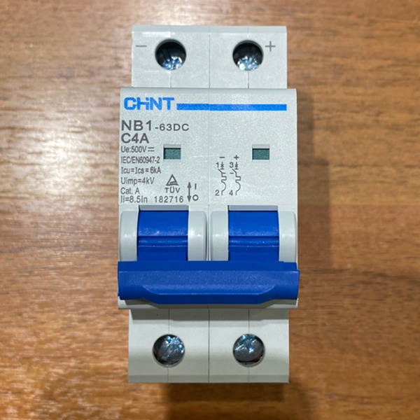 Модульный двухполюсный электрический автомат постоянного тока 4 Ампера, отключающая способность 6000А, Чинт NB1-63DC