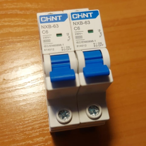 Однополюсный модульный электрический автомат ЧИНТ с уставкой типа С, номинальная нагрузка 6 Ампер, отключающая способность 6000 А