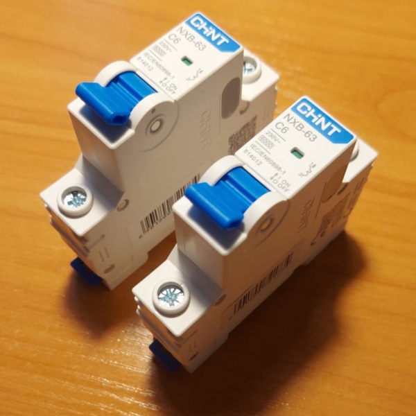 Однополюсный модульный электрический автомат ЧИНТ с уставкой типа С, номинальная нагрузка 6 Ампер, отключающая способность 6000 А