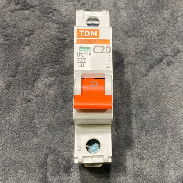 Однополюсный электрический автомат ВА47-29 ТДМ, номинальный ток 20 ампер, с характеристикой С, 1 модуль