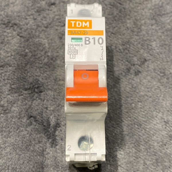 Однополюсный электрический автомат ВА47-29 ТДМ, номинальный ток 10 ампер, с характеристикой B, 1 модуль