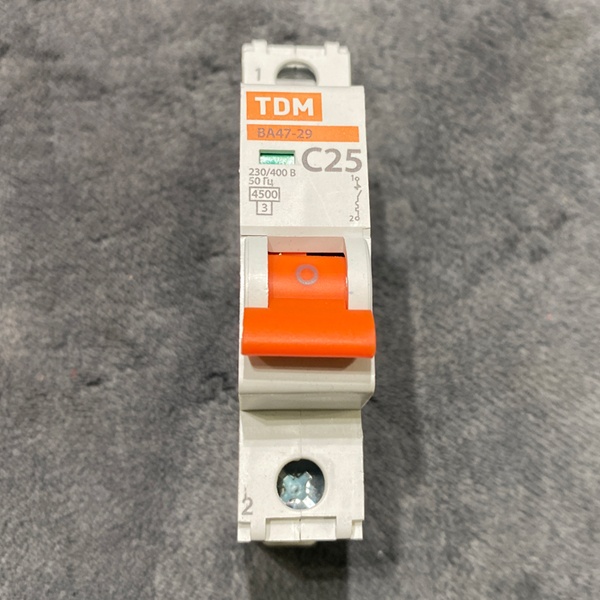 Однополюсный электрический автомат ВА47-29 ТДМ, номинальный ток 25 ампер, с характеристикой С, 1 модуль