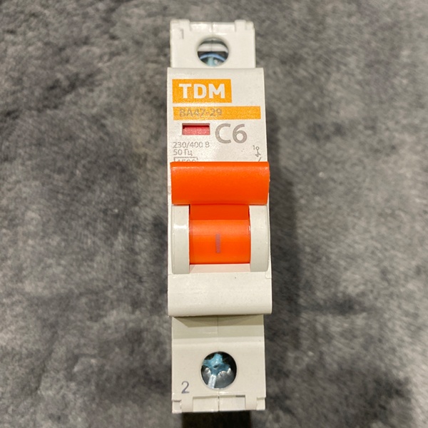 Однополюсный электрический автомат ВА47-29 ТДМ, номинальный ток 6 ампер, с характеристикой С, 1 модуль