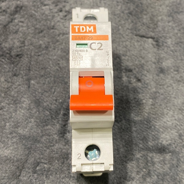 Однополюсный электрический автомат ВА47-29 ТДМ, номинальный ток 2 ампера, с характеристикой С, 1 модуль