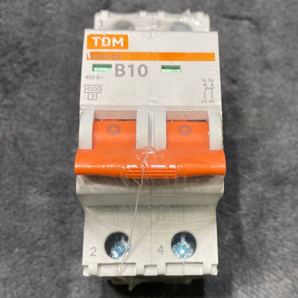 Двухполюсный электрический автомат ВА47-29 ТДМ, номинальный ток 10 ампер, с характеристикой B, 2 модуля