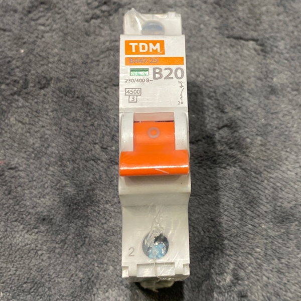 Однополюсный электрический автомат ВА47-29 ТДМ, номинальный ток 20 ампер, с характеристикой B, 1 модуль