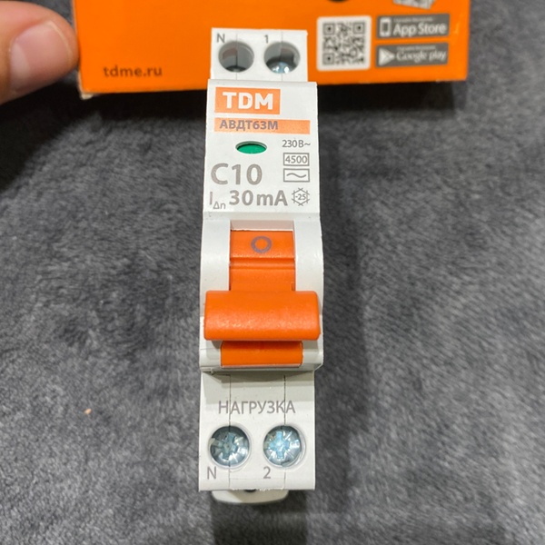 Автоматический выключатель дифференциального тока ТДМ, номинальный ток 10 ампер, c характеристикой С, один модуль шириной 18 мм