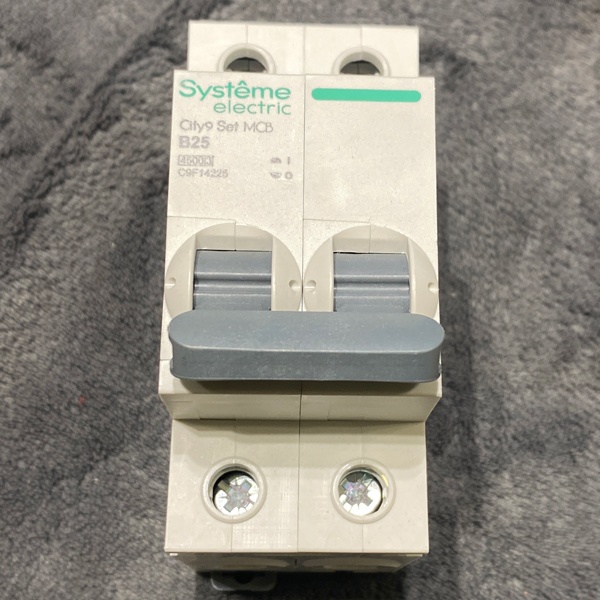 Модульный двухполюсный электрический автомат переменного тока на 25 Ампер с уставкой B, отключающей способностью 4500А, Систем Электрик City9