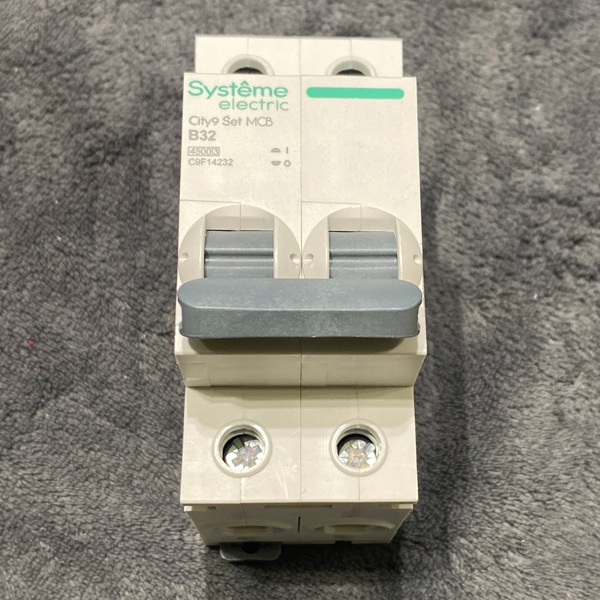 Модульный двухполюсный электрический автомат переменного тока на 32 Ампера с уставкой B, отключающей способностью 4500А, Систем Электрик City9