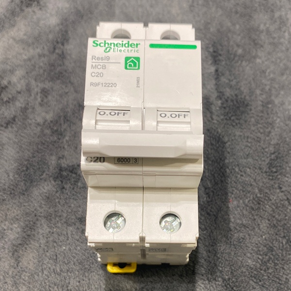 Двухполюсный модульный электрический автомат 20 Ампер уставка C, отключающая способность 6кА Шнайдер Электрик Resi 9
