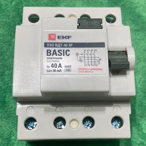 Двухполюсный дифференциальный выключатель ЭКФ 30мА Тип АC (УЗО), номинальный ток 40 Ампер
