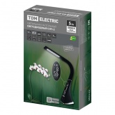 Светильник светодиодный настольный-часы TDM СНЧ-2 5W 5000K USB черный сенсор-диммер календарь термом