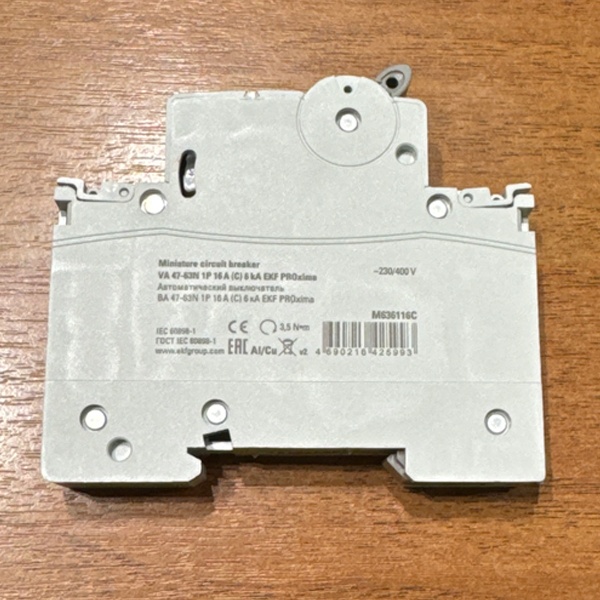 Модульный однополюсный электрический автомат ЕКФ ВА47-63N номинальный ток 16А с уставкой С, коммутационной способностью 6кА