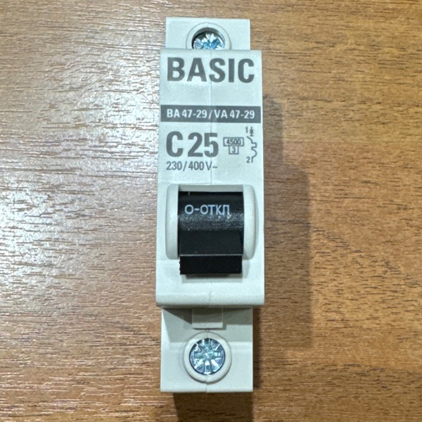 Однополюсный, модульный электрический автомат ЭКФ ВА47-29, номинальный ток 25 Ампер, с характеристикой С