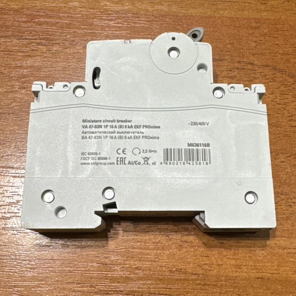 Однополюсный электрический автомат на дин рейку ЕКФ ВА47-63N ток нагрузки 16А с уставкой B, отключающая способность 6кА