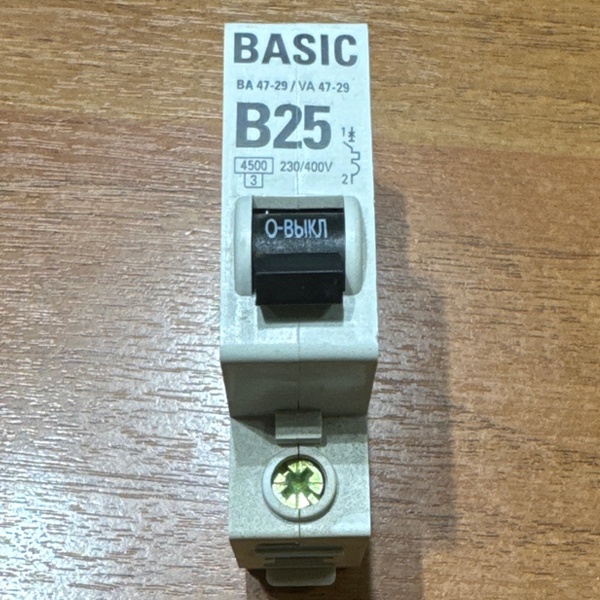 Однополюсный, модульный электрический автомат ЭКФ ВА47-29, номинальный ток 25 Ампер, с характеристикой B