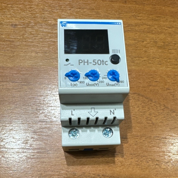 Двухмодульное однофазное реле напряжения РН-50ТС, ток нагрузки 50 А  на DIN-рейку