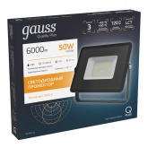 Прожектор светодиодный Gauss Qplus 50W 3000K 6000lm IP65 черный
