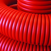 Труба гофрированная двустенная ПНД ИЭК 90 мм гибкая с протяжкой и муфтой красная [50м] (гофра для кабеля)
