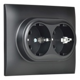 Розетка 2-я с заземлением в сборе ИЭК SKANDY SK-R07Bl 16А шторки черный