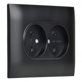 Розетка 2-я без заземления в сборе ИЭК SKANDY SK-R09Bl 10А шторки черный