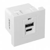Розетка EKF USB A+C, 2.1А, 2 гнезда, без индикатора, белая