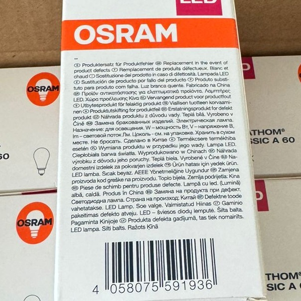 Филаментная лампочка формы груша с нитевидными светодиодами Осрам мощностью 6,5 Ватт, с цоколем E27, теплого света, матовая колба