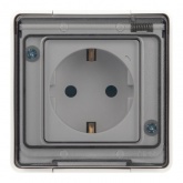 Розетка с заземлением открытой установки ЭРА Эксперт 11-2502-01 2P+E 16А шторки IP55 белый