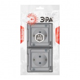 Розетка с заземлением 2-я открытой установки ЭРА Эксперт 11-2504-01 2х2P+E 16А шторки г-я IP55 белый