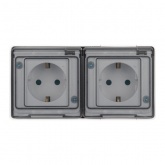 Розетка с заземлением 2-я открытой установки ЭРА Эксперт 11-2504-01 2х2P+E 16А шторки г-я IP55 белый