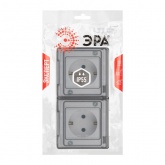 Розетка с заземлением 2-я открытой установки ЭРА Эксперт 11-2503-01 2х2P+E 16А г-я IP55 белый