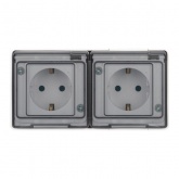 Розетка с заземлением 2-я открытой установки ЭРА Эксперт 11-2503-01 2х2P+E 16А г-я IP55 белый