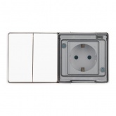 Блок ЭРА Эксперт розетка 2P+E+2-й выключатель открытой установки 11-7502-01 г-я IP55 белый